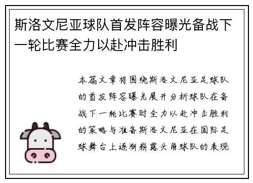 斯洛文尼亚球队首发阵容曝光备战下一轮比赛全力以赴冲击胜利